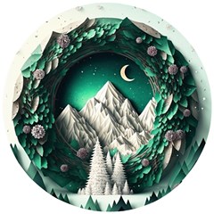 Christmas Wreath Winter Mountains Snow Stars Moon Wooden Puzzle Round by Ravend