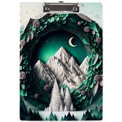 Christmas Wreath Winter Mountains Snow Stars Moon A4 Acrylic Clipboard by Ravend