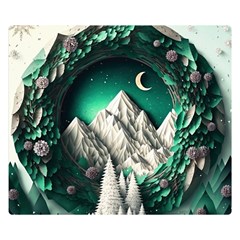 Christmas Wreath Winter Mountains Snow Stars Moon Premium Plush Fleece Blanket (small) by Ravend