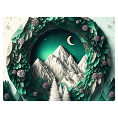 Christmas Wreath Winter Mountains Snow Stars Moon Two Sides Premium Plush Fleece Blanket (extra Small) by Ravend