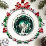 Christmas Wreath Winter Mountains Snow Stars Moon Metal X mas Wreath Ribbon Ornament Front