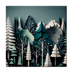 Forest Papercraft Trees Background Tile Coaster by Ravend