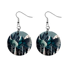 Forest Papercraft Trees Background Mini Button Earrings by Ravend