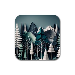 Forest Papercraft Trees Background Rubber Square Coaster (4 Pack) by Ravend