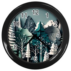 Forest Papercraft Trees Background Wall Clock (black) by Ravend