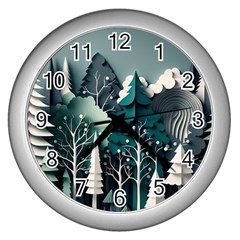 Forest Papercraft Trees Background Wall Clock (silver) by Ravend