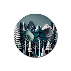 Forest Papercraft Trees Background Rubber Coaster (round) by Ravend