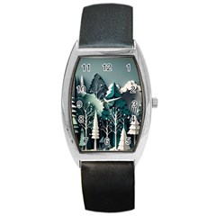 Forest Papercraft Trees Background Barrel Style Metal Watch by Ravend