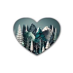 Forest Papercraft Trees Background Rubber Coaster (heart) by Ravend