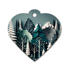 Forest Papercraft Trees Background Dog Tag Heart (one Side) by Ravend