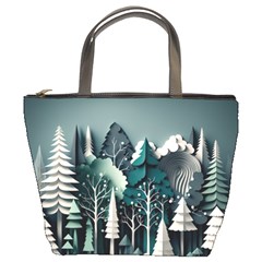 Forest Papercraft Trees Background Bucket Bag by Ravend