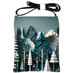 Forest Papercraft Trees Background Shoulder Sling Bag by Ravend