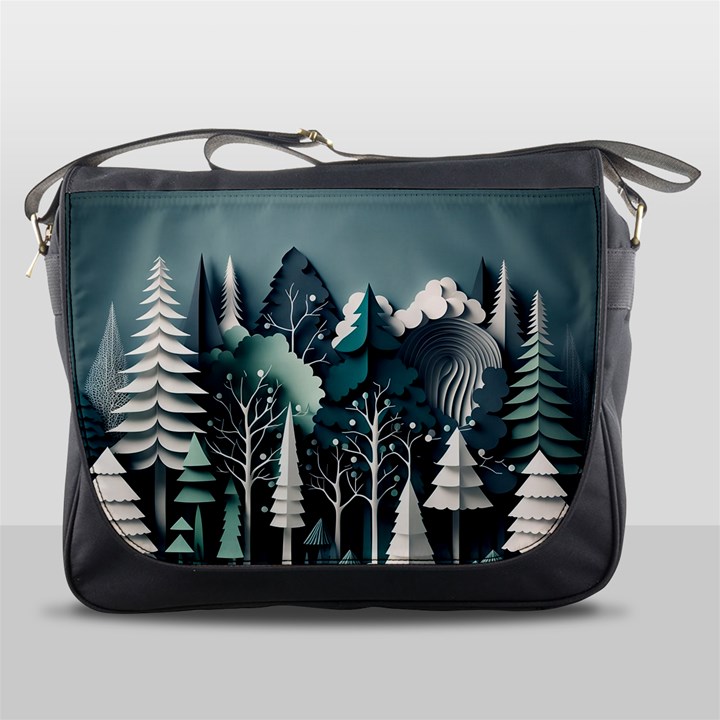 Forest Papercraft Trees Background Messenger Bag