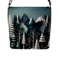 Forest Papercraft Trees Background Flap Closure Messenger Bag (l) by Ravend