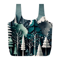 Forest Papercraft Trees Background Full Print Recycle Bag (l) by Ravend