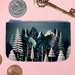 Forest Papercraft Trees Background Large Coin Purse by Ravend