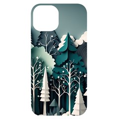 Forest Papercraft Trees Background Iphone 14 Black Uv Print Case by Ravend