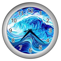 Tsunami Waves Ocean Sea Nautical Nature Water Wall Clock (silver) by Ravend