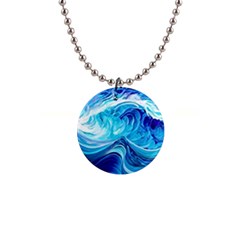 Tsunami Waves Ocean Sea Nautical Nature Water 1  Button Necklace by Ravend