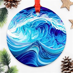 Tsunami Waves Ocean Sea Nautical Nature Water Round Ornament (two Sides)