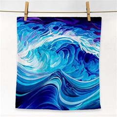 Tsunami Waves Ocean Sea Nautical Nature Water Face Towel by Ravend