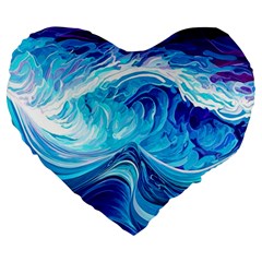 Tsunami Waves Ocean Sea Nautical Nature Water Large 19  Premium Flano Heart Shape Cushions by Ravend