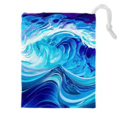 Tsunami Waves Ocean Sea Nautical Nature Water Drawstring Pouch (4xl) by Ravend