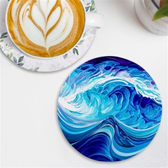 Tsunami Waves Ocean Sea Nautical Nature Water Uv Print Round Tile Coaster by Ravend