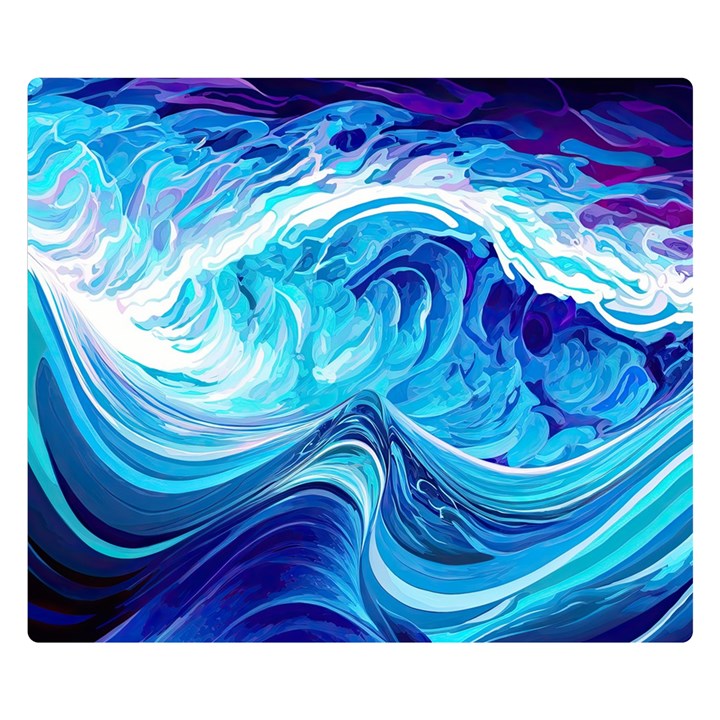 Tsunami Waves Ocean Sea Nautical Nature Water Premium Plush Fleece Blanket (Small)