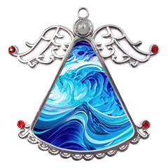 Tsunami Waves Ocean Sea Nautical Nature Water Metal Angel With Crystal Ornament by Ravend