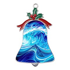 Tsunami Waves Ocean Sea Nautical Nature Water Metal Holly Leaf Bell Ornament by Ravend