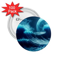 Moonlight High Tide Storm Tsunami Waves Ocean Sea 2 25  Buttons (100 Pack)  by Ravend