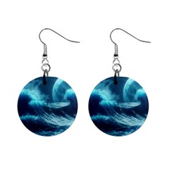 Moonlight High Tide Storm Tsunami Waves Ocean Sea Mini Button Earrings by Ravend