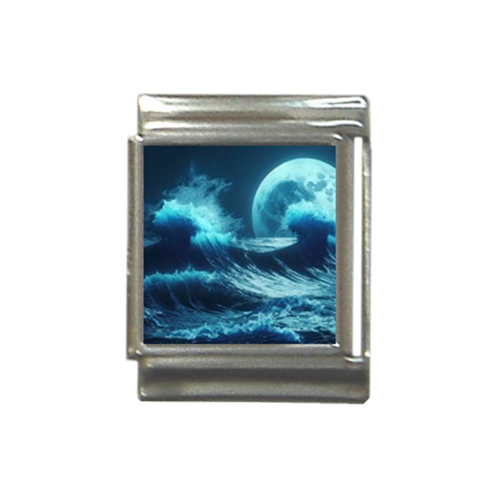 Moonlight High Tide Storm Tsunami Waves Ocean Sea Italian Charm (13mm)