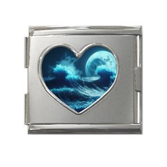 Moonlight High Tide Storm Tsunami Waves Ocean Sea Mega Link Heart Italian Charm (18mm) by Ravend