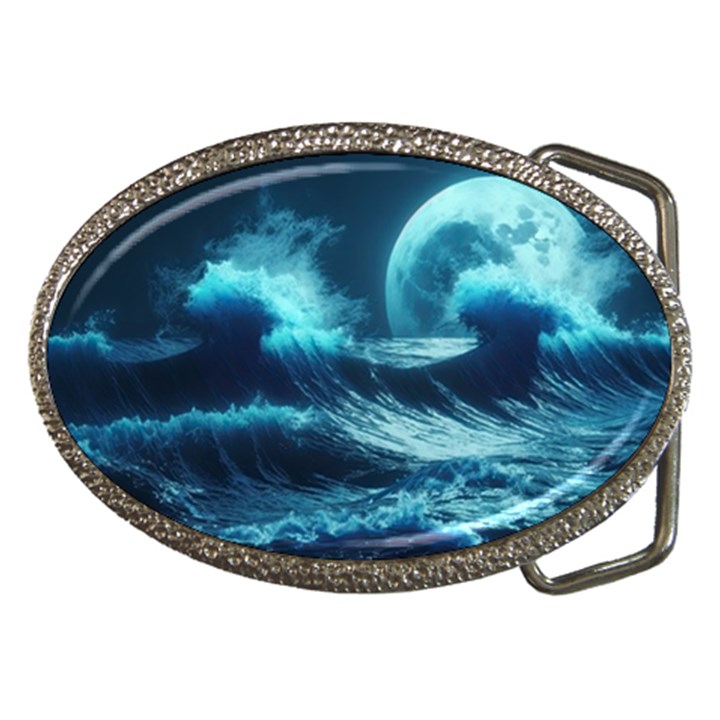 Moonlight High Tide Storm Tsunami Waves Ocean Sea Belt Buckles