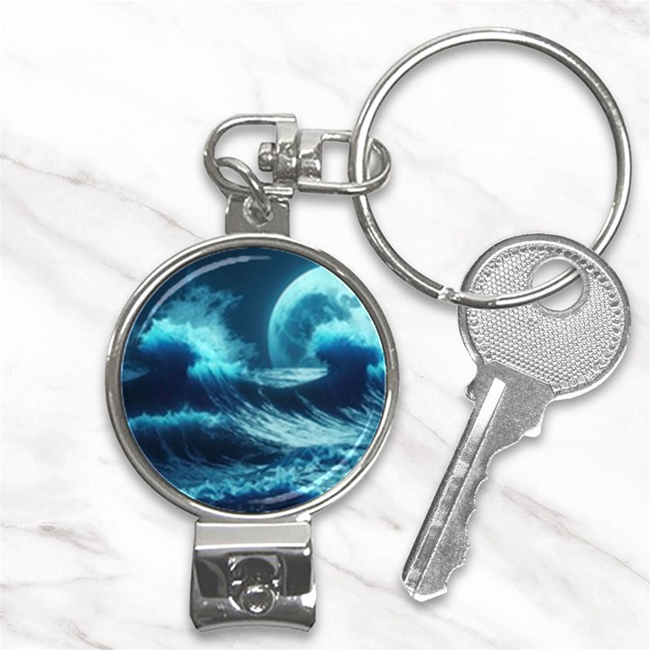 Moonlight High Tide Storm Tsunami Waves Ocean Sea Nail Clippers Key Chain