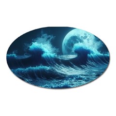 Moonlight High Tide Storm Tsunami Waves Ocean Sea Oval Magnet by Ravend