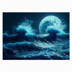 Moonlight High Tide Storm Tsunami Waves Ocean Sea Large Glasses Cloth by Ravend