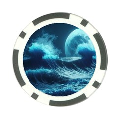 Moonlight High Tide Storm Tsunami Waves Ocean Sea Poker Chip Card Guard by Ravend