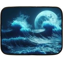 Moonlight High Tide Storm Tsunami Waves Ocean Sea Two Sides Fleece Blanket (mini) by Ravend