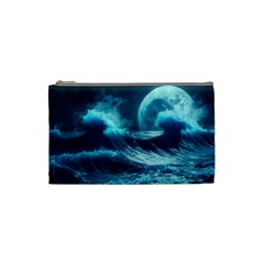 Moonlight High Tide Storm Tsunami Waves Ocean Sea Cosmetic Bag (small) by Ravend