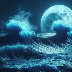 Moonlight High Tide Storm Tsunami Waves Ocean Sea Play Mat (square) by Ravend