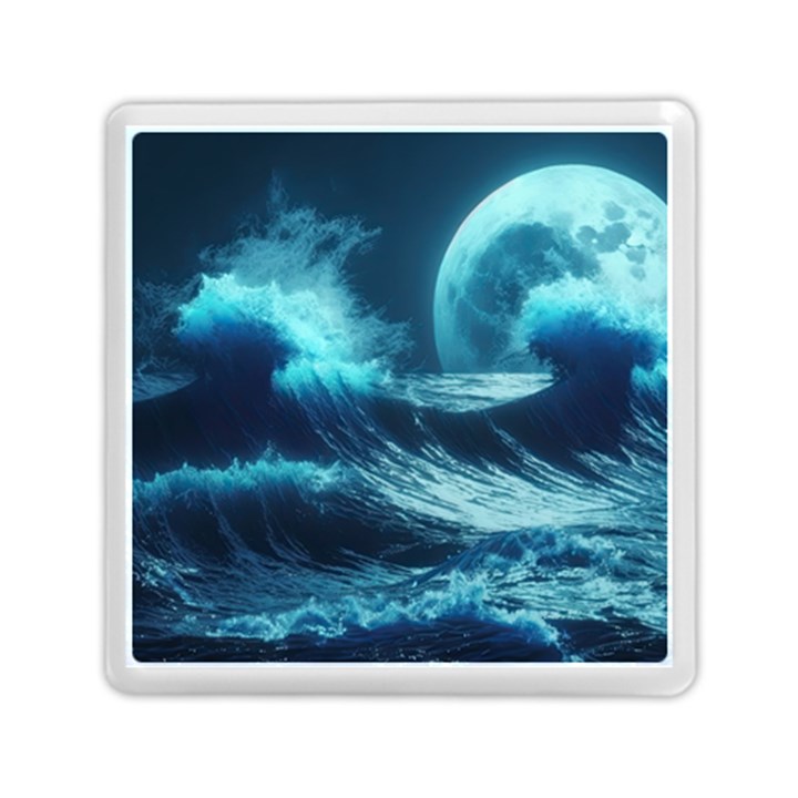 Moonlight High Tide Storm Tsunami Waves Ocean Sea Memory Card Reader (Square)