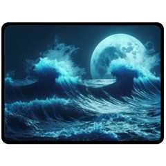 Moonlight High Tide Storm Tsunami Waves Ocean Sea Two Sides Fleece Blanket (large) by Ravend