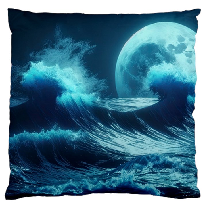 Moonlight High Tide Storm Tsunami Waves Ocean Sea Standard Premium Plush Fleece Cushion Case (Two Sides)