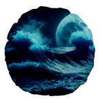 Moonlight High Tide Storm Tsunami Waves Ocean Sea Large 18  Premium Flano Round Cushions Front