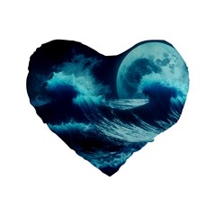 Moonlight High Tide Storm Tsunami Waves Ocean Sea Standard 16  Premium Flano Heart Shape Cushions by Ravend