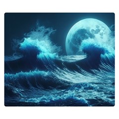 Moonlight High Tide Storm Tsunami Waves Ocean Sea Two Sides Premium Plush Fleece Blanket (small) by Ravend