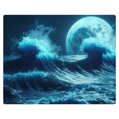 Moonlight High Tide Storm Tsunami Waves Ocean Sea Two Sides Premium Plush Fleece Blanket (medium) by Ravend